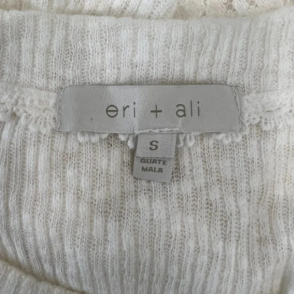 Athropologie Eri + Ali Ivory Lace Top Cotton Blend Top Blouse Puff‎ Sleeve Sz S